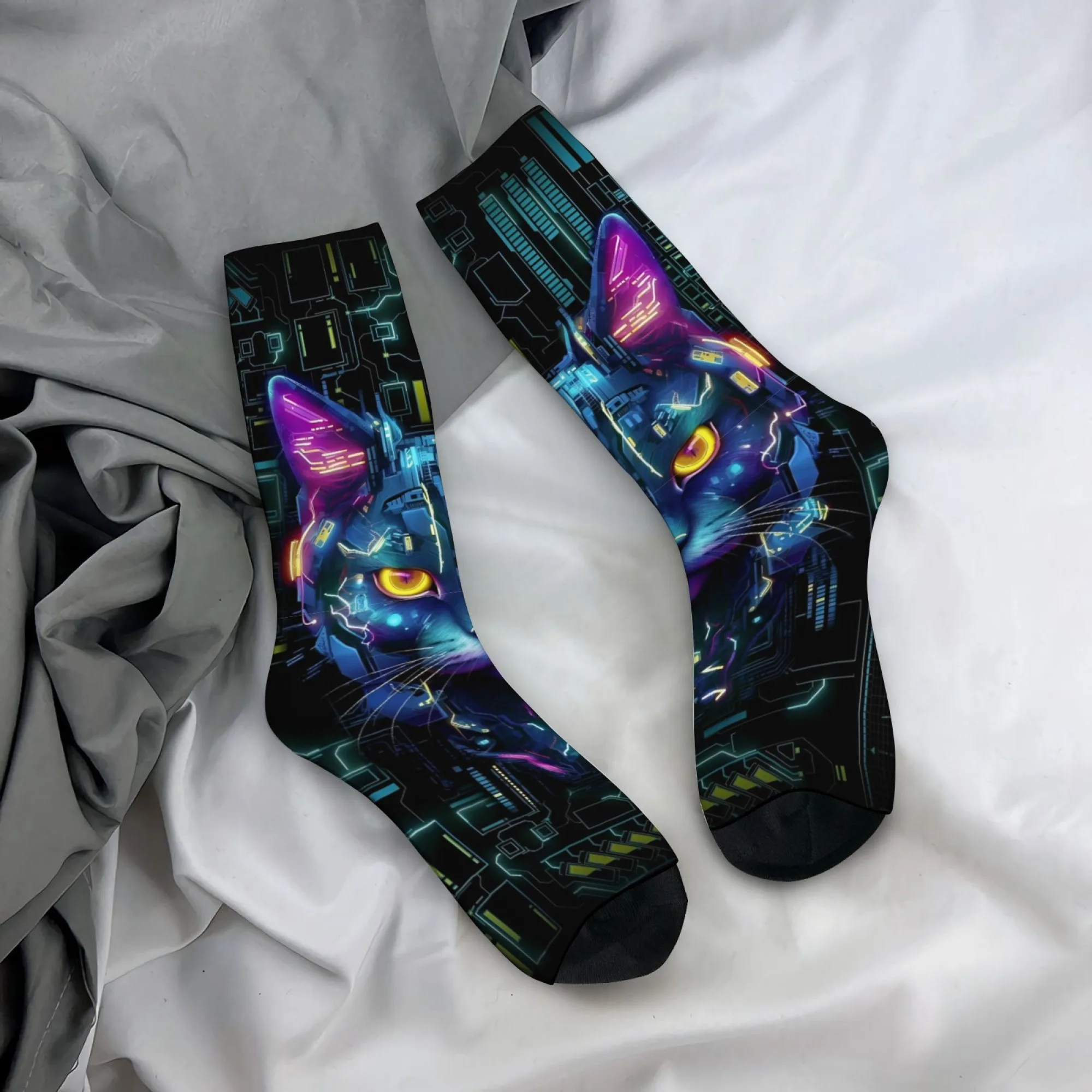 Cyber-themed Adorable Cat-themed Neon Street Style Print Men's Mid-calf Socks Futuristic Trendy Street Style Soft Comfortable
Cyber-themed Adorable Cat-themed Neon Street Style Print Men's Mid-calf Socks Futuristic Trendy Street Style Soft Comfortable