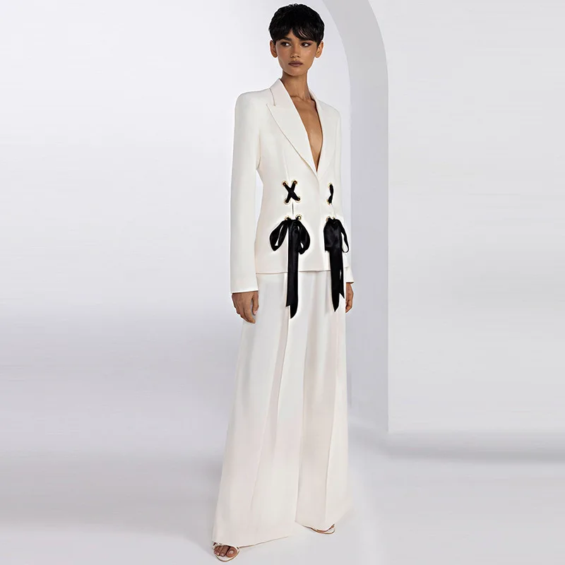 Wedding White Women Suits Set Tie Lace Up 2 Pieces Blazer+Pants Female Spring Office Lady Business Work Wear Coat Prom Jacket
Wedding White Women Suits Set Tie Lace Up 2 Pieces Blazer+Pants Female Spring Office Lady Business Work Wear Coat Prom Jacket