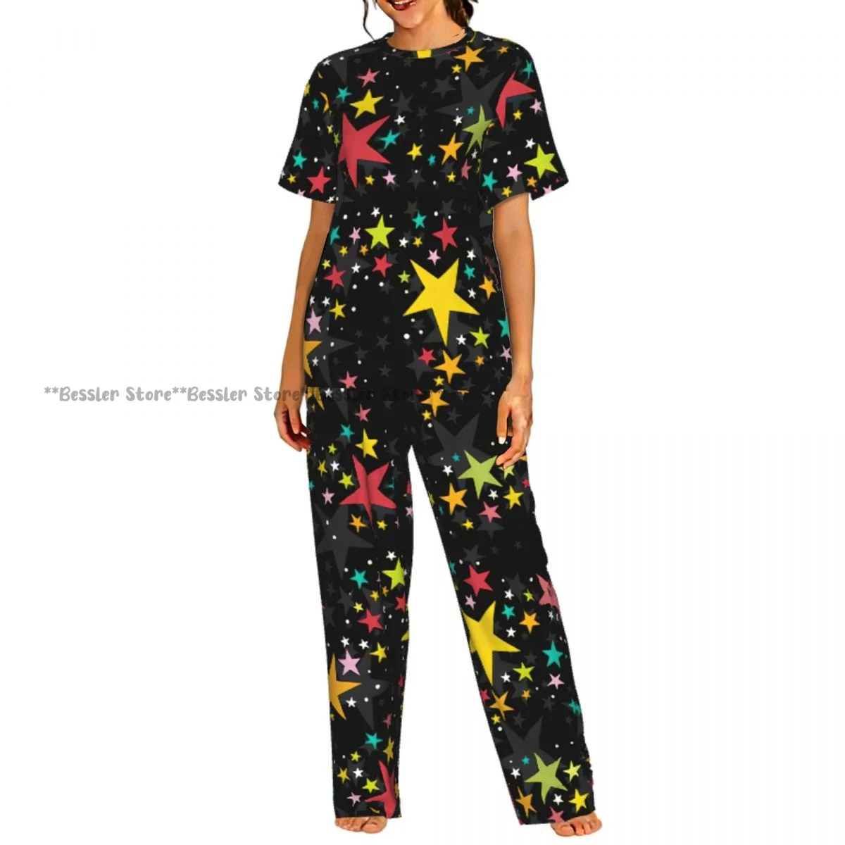 Stars Pattern Pajamas Set Short-sleeved Women Home Clothing
Stars Pattern Pajamas Set Short-sleeved Women Home Clothing