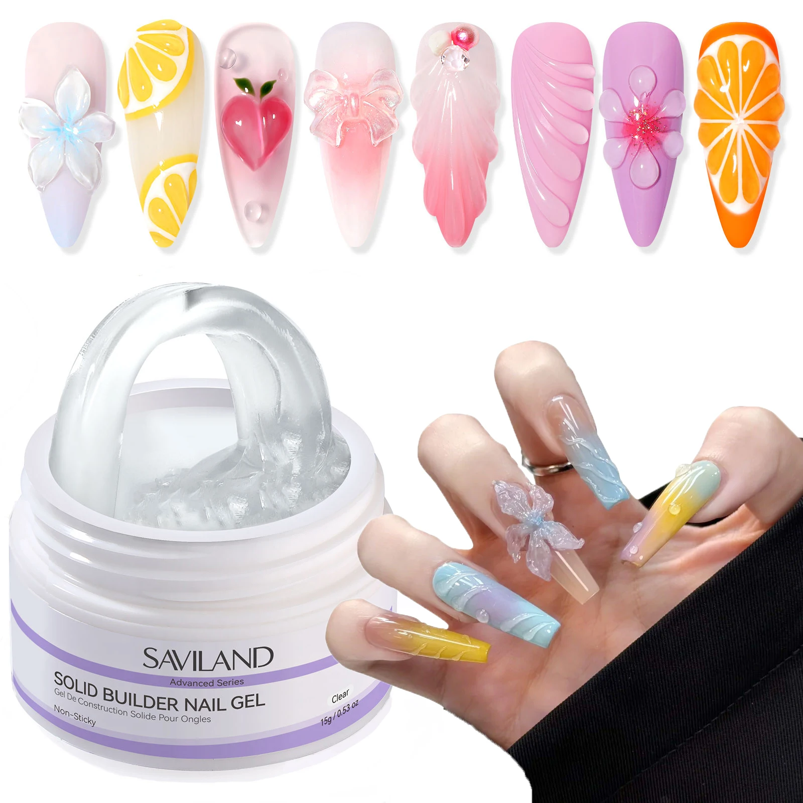 SAVILAND Clear Solid Builder Nail Gel 15g Non Sticky Hard Gel for 3D Extension and Carving UV Lamp Cured for Salon Home DIY
SAVILAND Clear Solid Builder Nail Gel 15g Non Sticky Hard Gel for 3D Extension and Carving UV Lamp Cured for Salon Home DIY
