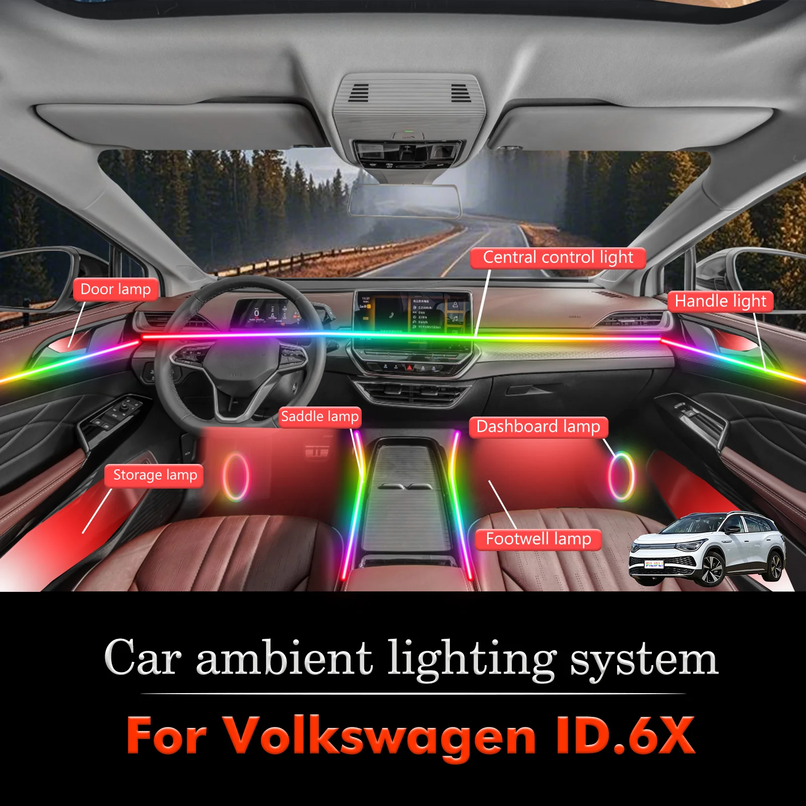 For Volkswagen ID.6X RGB 64 Colors LED Car Interior Ambient Light Smart Remote Control Rainbow Acrylic Strip Set
For Volkswagen ID.6X RGB 64 Colors LED Car Interior Ambient Light Smart Remote Control Rainbow Acrylic Strip Set