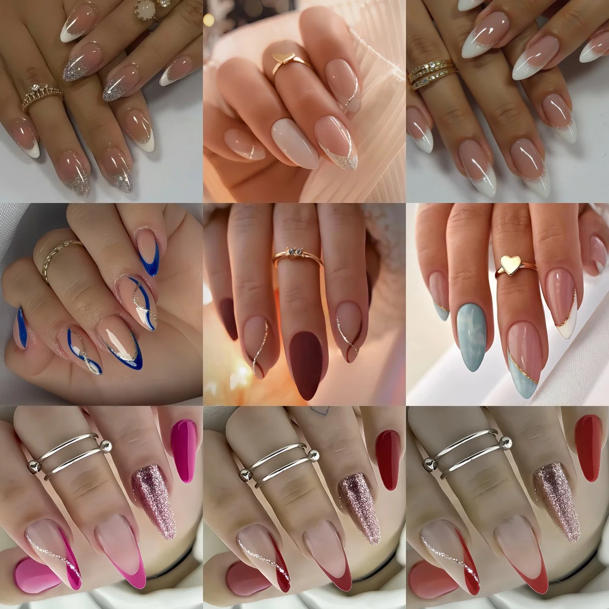 216Pcs Almond-Shaped Classic Versatile Striped Fake Nails in Red, Blue, White, and Pink with Shiny Glitter Design, Suitable for Women and Girls, Reusable, Suitable for Dating and Daily Wear, Removable Press-On Nail Set with Jelly Adhesive and File
216Pcs Almond-Shaped Classic Versatile Striped Fake Nails in Red, Blue, White, and Pink with Shiny Glitter Design, Suitable for Women and Girls, Reusable, Suitable for Dating and Daily Wear, Removable Press-On Nail Set with Jelly Adhesive and File