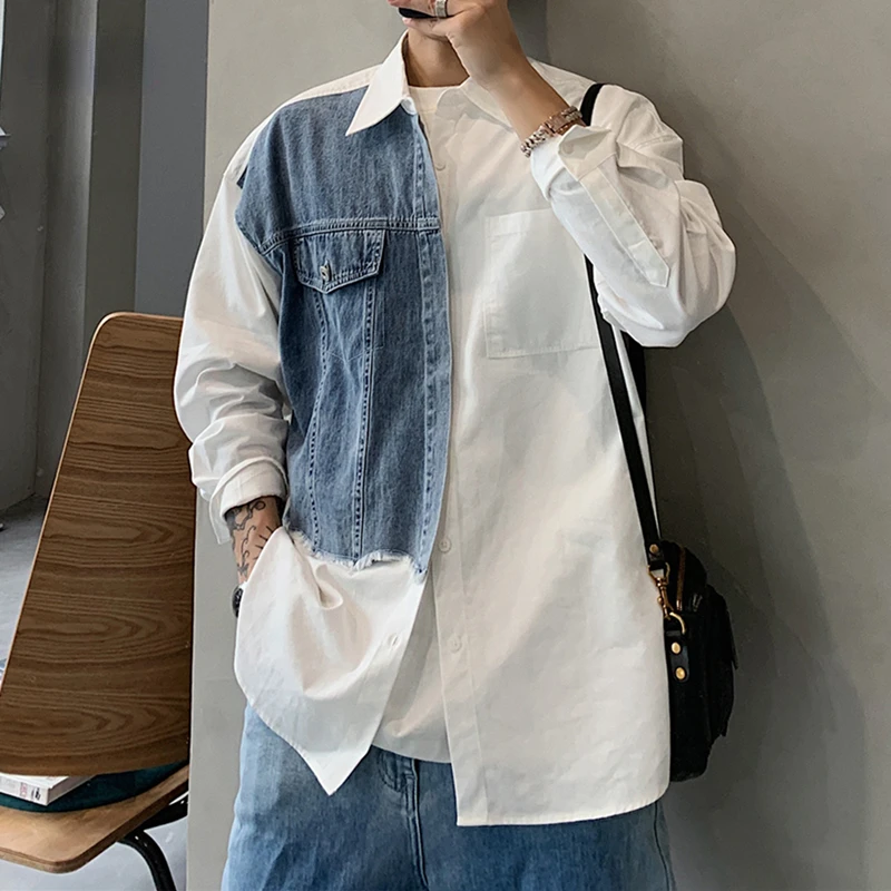 Spring Autumn Streetwear Loose Denim Patchwork Shirts College Style Couple Clothes Harajuku Casual Long Sleeves Tops
Spring Autumn Streetwear Loose Denim Patchwork Shirts College Style Couple Clothes Harajuku Casual Long Sleeves Tops