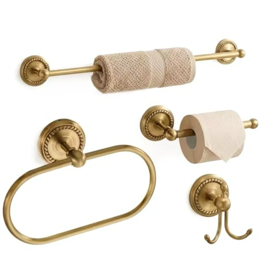 Antique Brass Bathroom Hardware Set 4 Pcs: Towel Bar, Toilet Paper Holder, Towel Ring Double Robe Hook Vintage Gold Wall-Mounte
Antique Brass Bathroom Hardware Set 4 Pcs: Towel Bar, Toilet Paper Holder, Towel Ring Double Robe Hook Vintage Gold Wall-Mounte