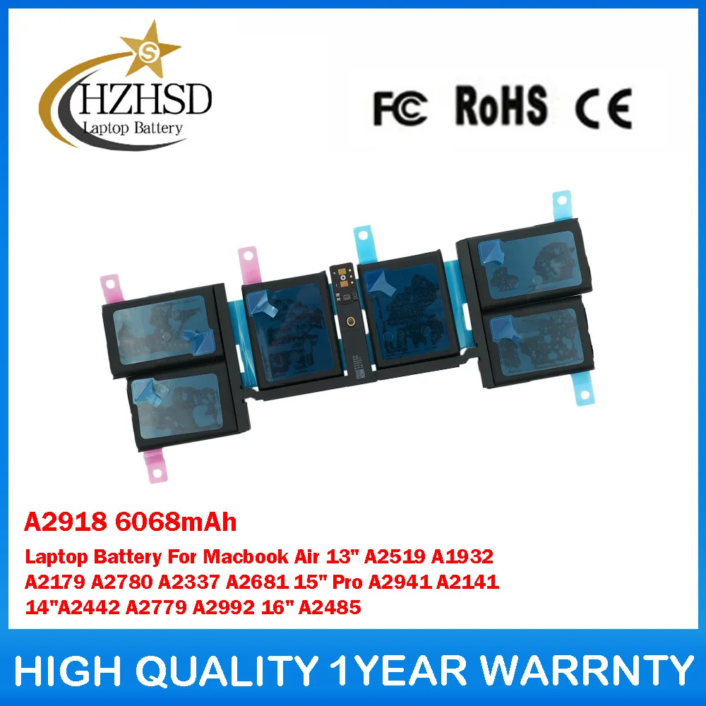 A2918 6068mAh Laptop Battery For Apple Macbook Air 13'' A2519 A1932 A2179 A2780 A2337 A2681 15'' Pro A2941 A2141 14''A2442 A2779
A2918 6068mAh Laptop Battery For Apple Macbook Air 13'' A2519 A1932 A2179 A2780 A2337 A2681 15'' Pro A2941 A2141 14''A2442 A2779
