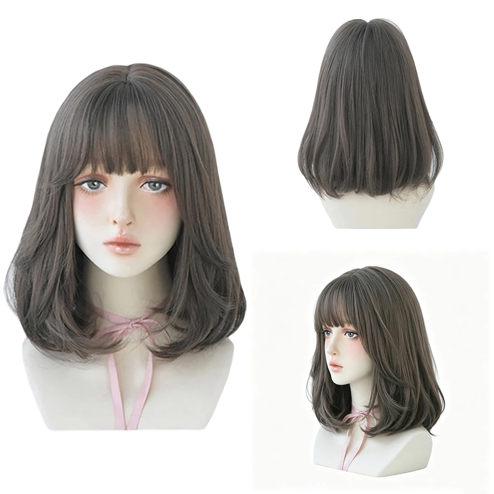 Cute Short Bob Wig Cool Brown With Bangs Shoulder Length Wavy Ends Synthetic Wig For Women Daily Cosplay Party Heat Resistant
Cute Short Bob Wig Cool Brown With Bangs Shoulder Length Wavy Ends Synthetic Wig For Women Daily Cosplay Party Heat Resistant