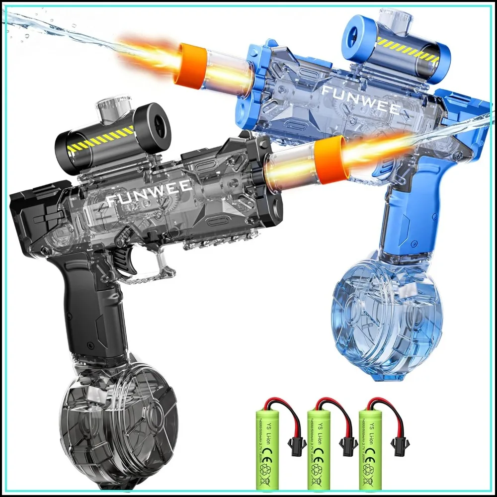 Electric Water Guns 2 Pack, Light Up Automatic Squirt Gun for Kids & Adults, Strongest Water Blaster, High Powered Auto Blaster, Outdoor Toy (Black+Blue)
Electric Water Guns 2 Pack, Light Up Automatic Squirt Gun for Kids & Adults, Strongest Water Blaster, High Powered Auto Blaster, Outdoor Toy (Black+Blue)