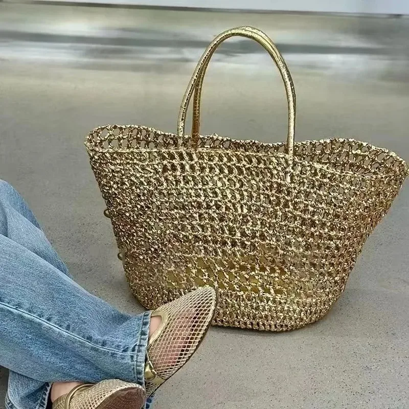 Gold Large Capacity Summer Beach Bag Fashion Handwoven Hollow out Tote Bag American Retro Style Women's Shoulder Bag Carryall
Gold Large Capacity Summer Beach Bag Fashion Handwoven Hollow out Tote Bag American Retro Style Women's Shoulder Bag Carryall