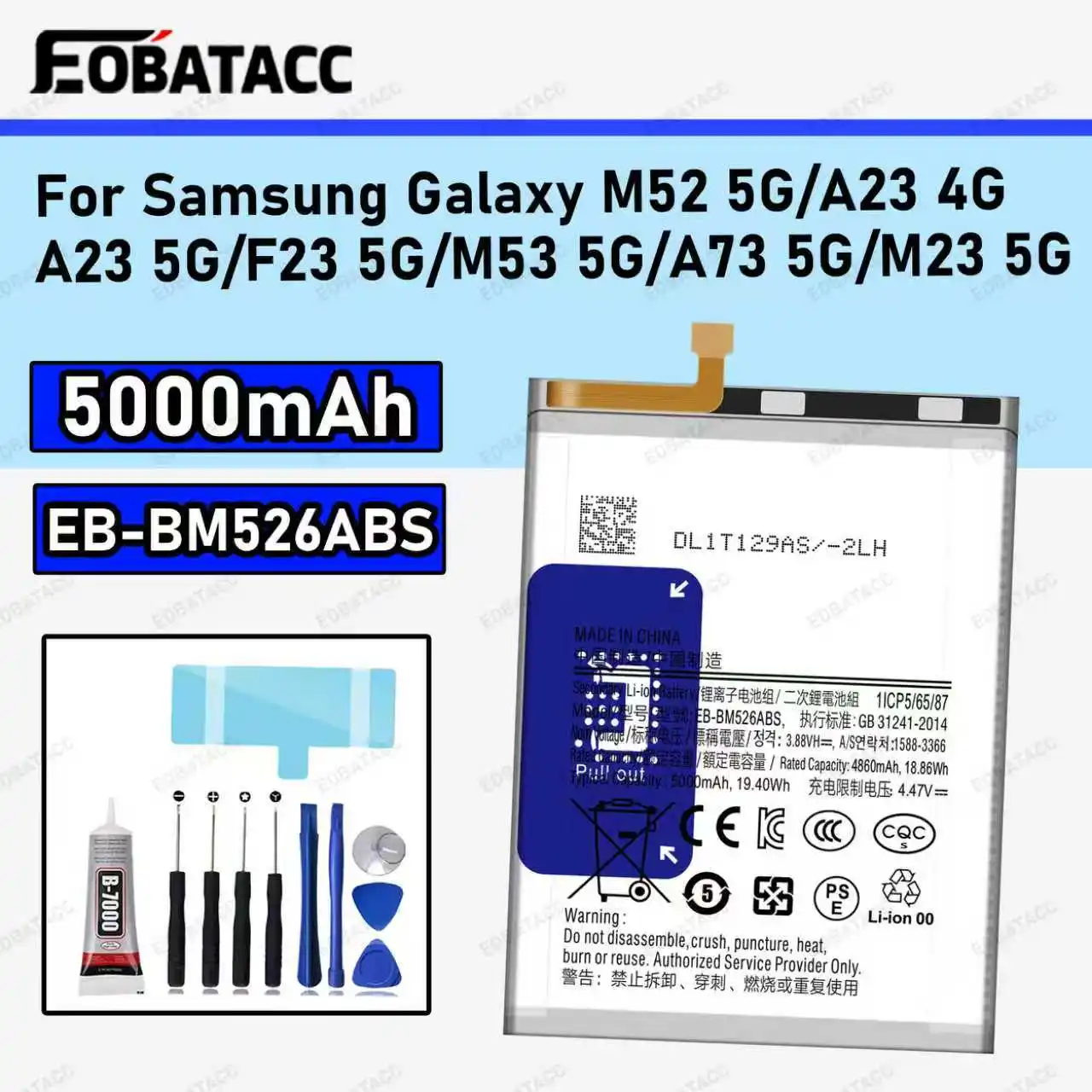 100% New Zero Cycle EB-BM526ABS 5000mAh Battery For Samsung Galaxy M52 5G/A23 4G/A23 5G/A73 5G/M23 5G Phone Batteries
100% New Zero Cycle EB-BM526ABS 5000mAh Battery For Samsung Galaxy M52 5G/A23 4G/A23 5G/A73 5G/M23 5G Phone Batteries