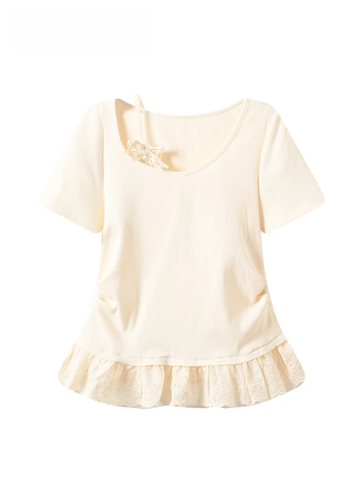 plus Size Women's Short Sleeve T-Shirt Lace Splice Fashionable Summer Top for Plump Sisters Casual Waist-Cinching Style
plus Size Women's Short Sleeve T-Shirt Lace Splice Fashionable Summer Top for Plump Sisters Casual Waist-Cinching Style