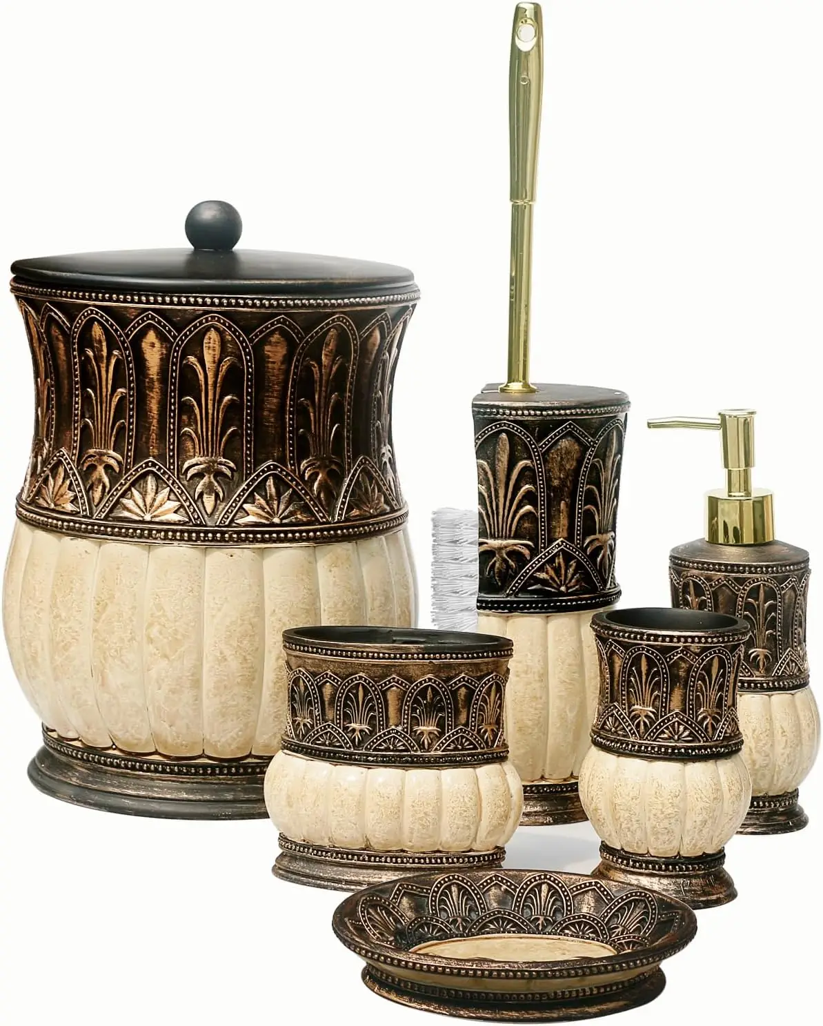 Набор для ванной комнаты в ретро-стиле из 6 предметов: мусорное ведро, стакан, держатели для зубных щеток, мыльницы, дозатор и ершик для унитаза
Набор для ванной комнаты в ретро-стиле из 6 предметов: мусорное ведро, стакан, держатели для зубных щеток, мыльницы, дозатор и ершик для унитаза