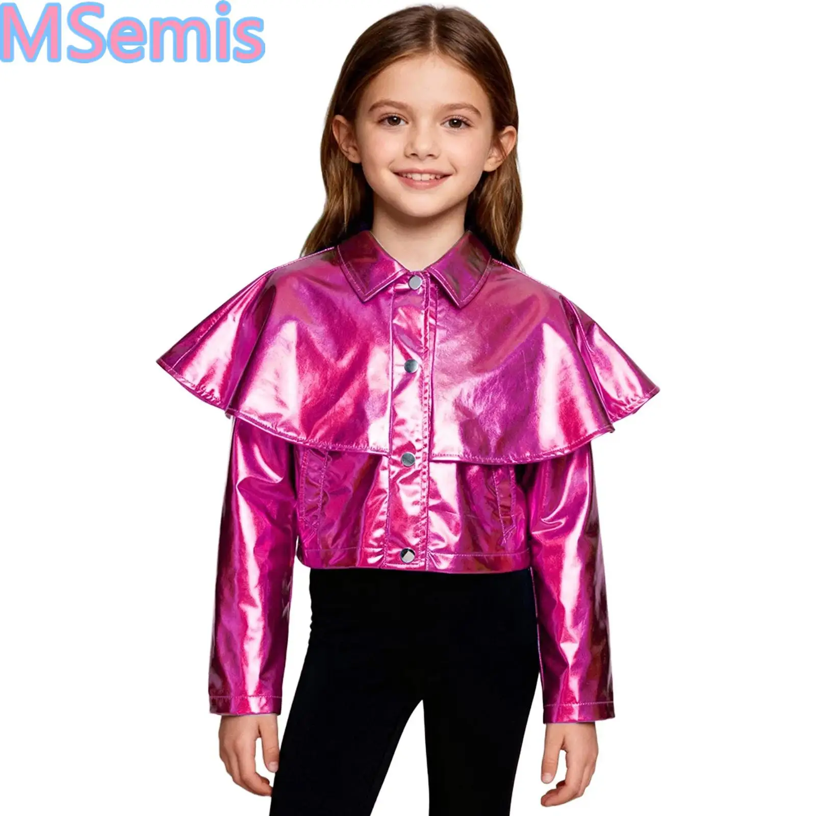 Kids Girl Metallic Gloss Jacket Turn Down Collar Long Sleeve Front Press Buttons with Pockets Coat for Discos Hip-hop Parties
Kids Girl Metallic Gloss Jacket Turn Down Collar Long Sleeve Front Press Buttons with Pockets Coat for Discos Hip-hop Parties