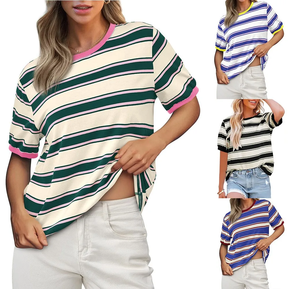 Top Women T Shirt Loose Fit Cotton Striped T Shirts Round Neck Casual Streetwear Tee Oversized Top Blue Striped Short Sleeve T
Top Women T Shirt Loose Fit Cotton Striped T Shirts Round Neck Casual Streetwear Tee Oversized Top Blue Striped Short Sleeve T