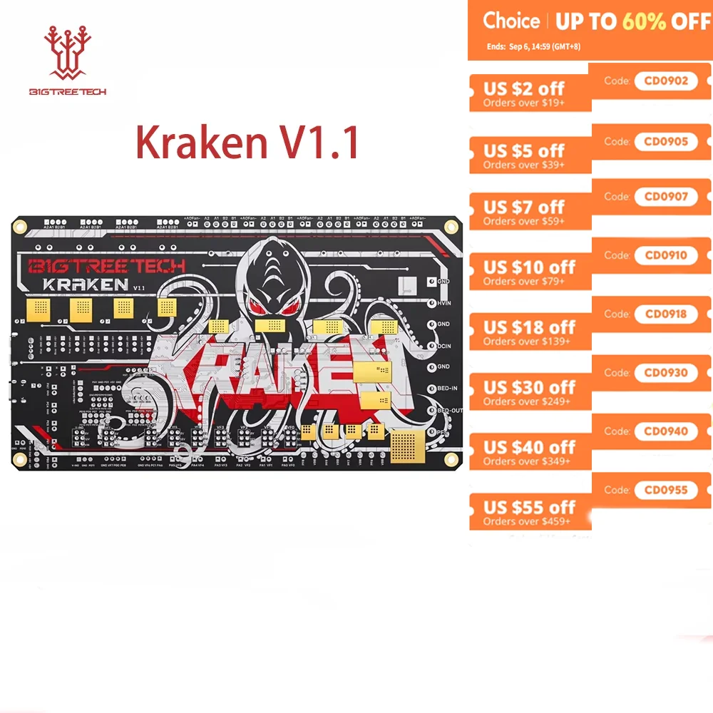 Материнская плата BIGTREETECH Kraken V1.1, встроенная 8, TMC2160, поддержка Marlin Klipper, аксессуар для 3D-принтера RRF для VORON 2,4 Raspberry Pi
Материнская плата BIGTREETECH Kraken V1.1, встроенная 8, TMC2160, поддержка Marlin Klipper, аксессуар для 3D-принтера RRF для VORON 2,4 Raspberry Pi