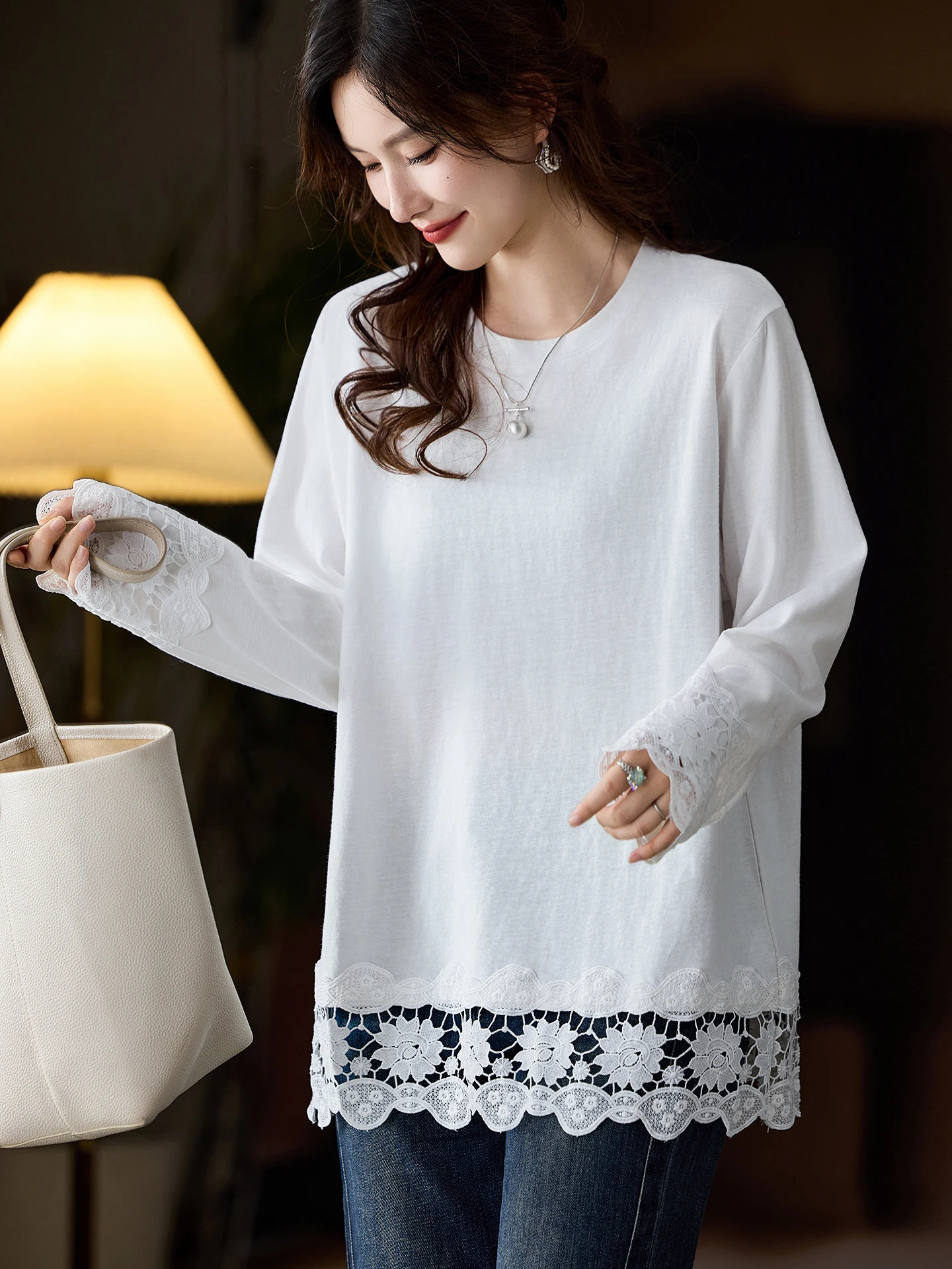 Женская модная футболка Street Sle Splice с вырезами и длинными рукавами, белая, большого размера, осенняя новинка, из смесового хлопка, свободного кроя
Женская модная футболка Street Sle Splice с вырезами и длинными рукавами, белая, большого размера, осенняя новинка, из смесового хлопка, свободного кроя