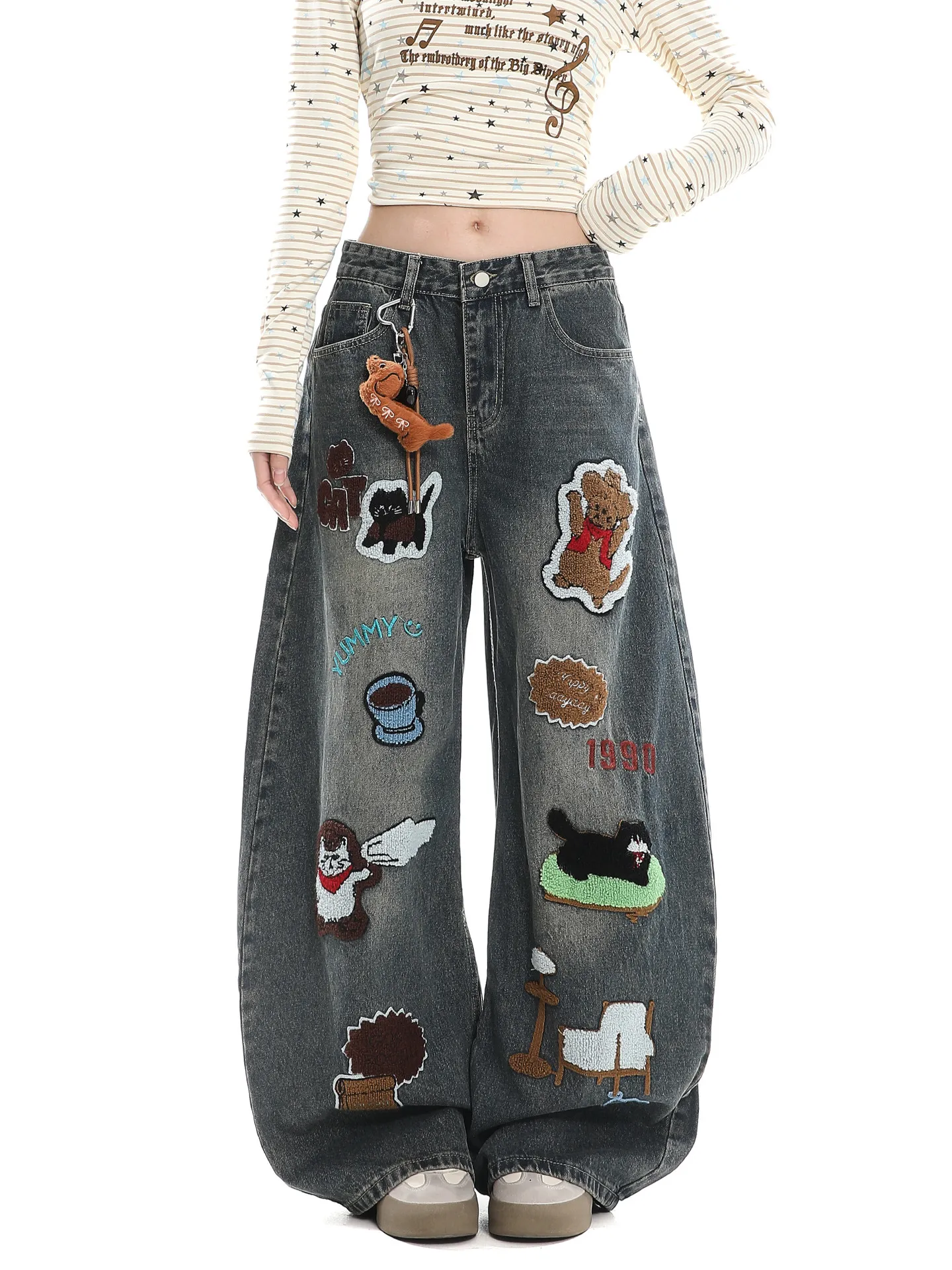 American Style Retro Cartoon Embroidered Denim Jeans Women's Spring Autumn Loose Wide Leg Casual Long Trousers Versatile Trendy
American Style Retro Cartoon Embroidered Denim Jeans Women's Spring Autumn Loose Wide Leg Casual Long Trousers Versatile Trendy