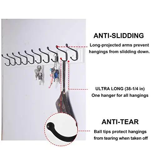 Ultra-Long 38.25 Inch Wall-Mounted Wooden Coat Rack With 10 Black Anti-Sliding & Anti-Tear Hooks, 16 Inch Hole Spacing
Ultra-Long 38.25 Inch Wall-Mounted Wooden Coat Rack With 10 Black Anti-Sliding & Anti-Tear Hooks, 16 Inch Hole Spacing