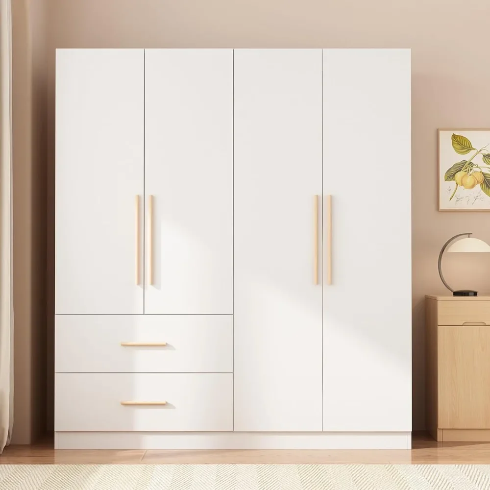 Armoire Wardrobe Closet with 4 Doors & 2 Hanging Rods, Wooden Clothing Storage Cabinet with Drawers & Shelves for Bedroom, White
Armoire Wardrobe Closet with 4 Doors & 2 Hanging Rods, Wooden Clothing Storage Cabinet with Drawers & Shelves for Bedroom, White