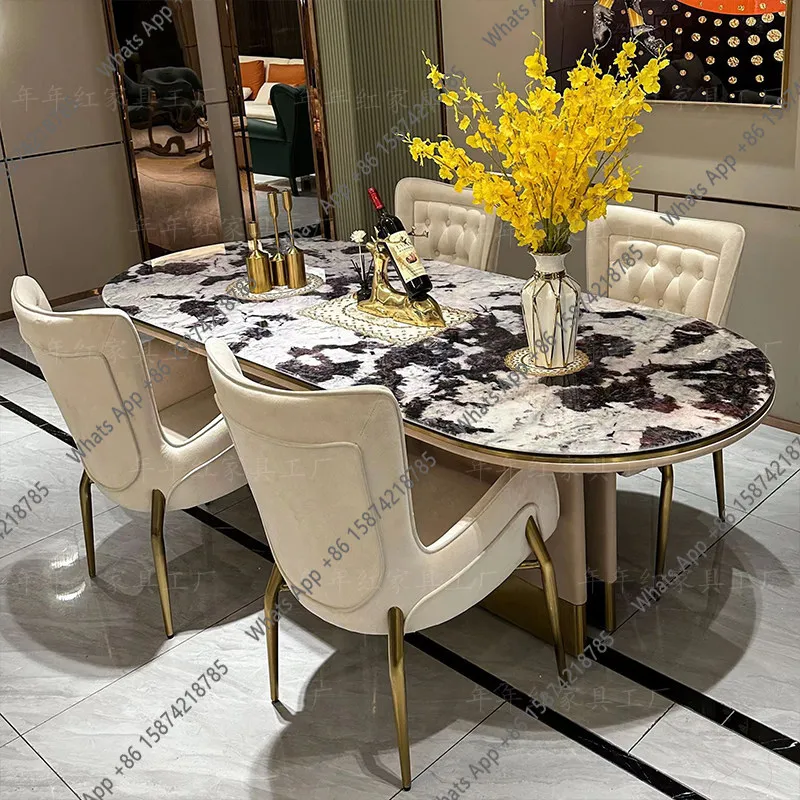 Oval dining table Italian light luxury natural marble rectangular dining table Villa high-end furniture
Oval dining table Italian light luxury natural marble rectangular dining table Villa high-end furniture