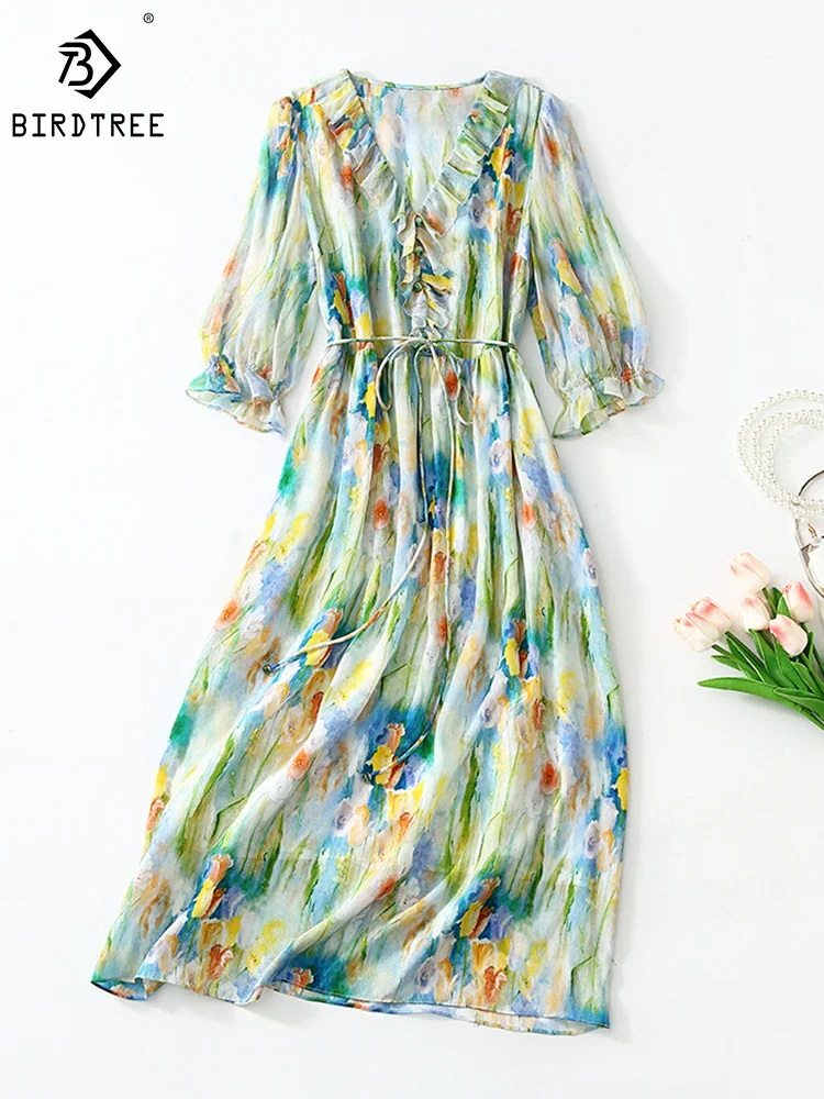 Birdtree 100%Real Silk Women Vintage Dress Summer V-neck Elegant Dresses Woman Flare Sleeve Floral Print Dress A-line D37049QM
Birdtree 100%Real Silk Women Vintage Dress Summer V-neck Elegant Dresses Woman Flare Sleeve Floral Print Dress A-line D37049QM