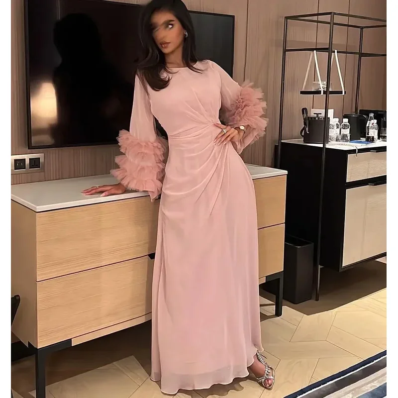 Fimora Saudi Arabia Chiffon Prom Gowns Flare Long Sleeves Evening Dress Ruffles Ankle-length Saudi Arabia Party Gown Customized
Fimora Saudi Arabia Chiffon Prom Gowns Flare Long Sleeves Evening Dress Ruffles Ankle-length Saudi Arabia Party Gown Customized
