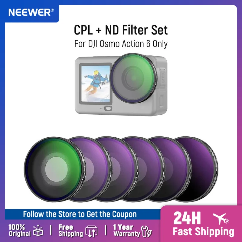 NEEWER CPL + ND Filter Set for DJI Osmo Action 6 Only, ND8/16/32/64/256 Circular Polarizing Filter Lens Camera Accessories
NEEWER CPL + ND Filter Set for DJI Osmo Action 6 Only, ND8/16/32/64/256 Circular Polarizing Filter Lens Camera Accessories