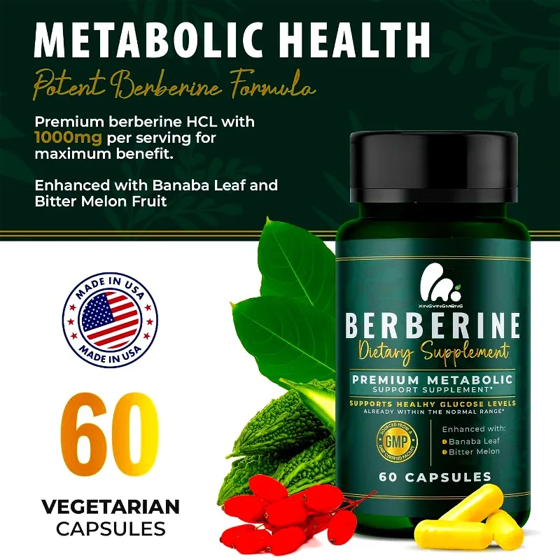 Natural metabolic support of pure berberine capsules berberine hydrochloride 1000mg -200mg bitter melon and 50mg banana leaves
Natural metabolic support of pure berberine capsules berberine hydrochloride 1000mg -200mg bitter melon and 50mg banana leaves