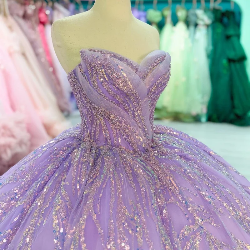 Lavender Quinceanera Dresses Off the Shoulder Glitter Crystal Lace Decal Long tail Vestido e 15 Quinceanera Customize
Lavender Quinceanera Dresses Off the Shoulder Glitter Crystal Lace Decal Long tail Vestido e 15 Quinceanera Customize