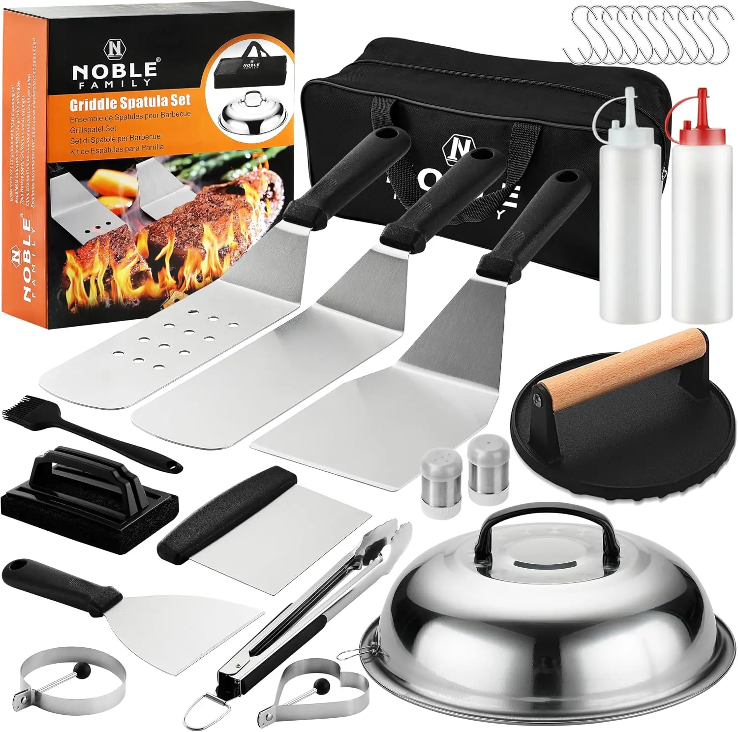 27Pcs Griddle Accessories Kit, Flat Top Grill Set for Camping, BBQ Spatula Set with Burger Press & Melting Dome
27Pcs Griddle Accessories Kit, Flat Top Grill Set for Camping, BBQ Spatula Set with Burger Press & Melting Dome