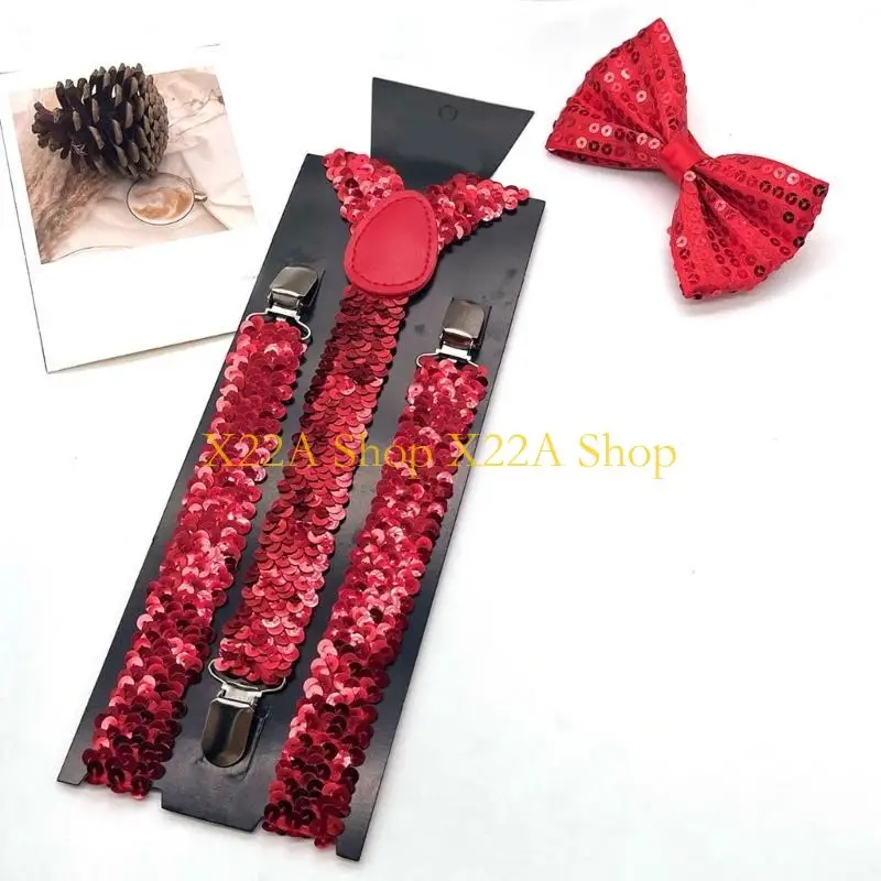 Unique Shining Suspenders Bowtie Set Sequins Brace with Adjustable Straps and Metal Clip for Formal Occasion Stage Show Props
Unique Shining Suspenders Bowtie Set Sequins Brace with Adjustable Straps and Metal Clip for Formal Occasion Stage Show Props