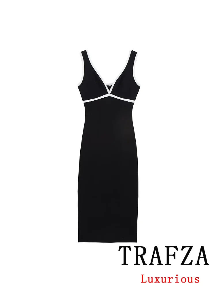 TRAFZA Sexy Chic Women Knit Cami Dress Sleeveless Contrasting Long Dress New Fashion 2025 Spring Summer Party Club Sheath Dress
TRAFZA Sexy Chic Women Knit Cami Dress Sleeveless Contrasting Long Dress New Fashion 2025 Spring Summer Party Club Sheath Dress
