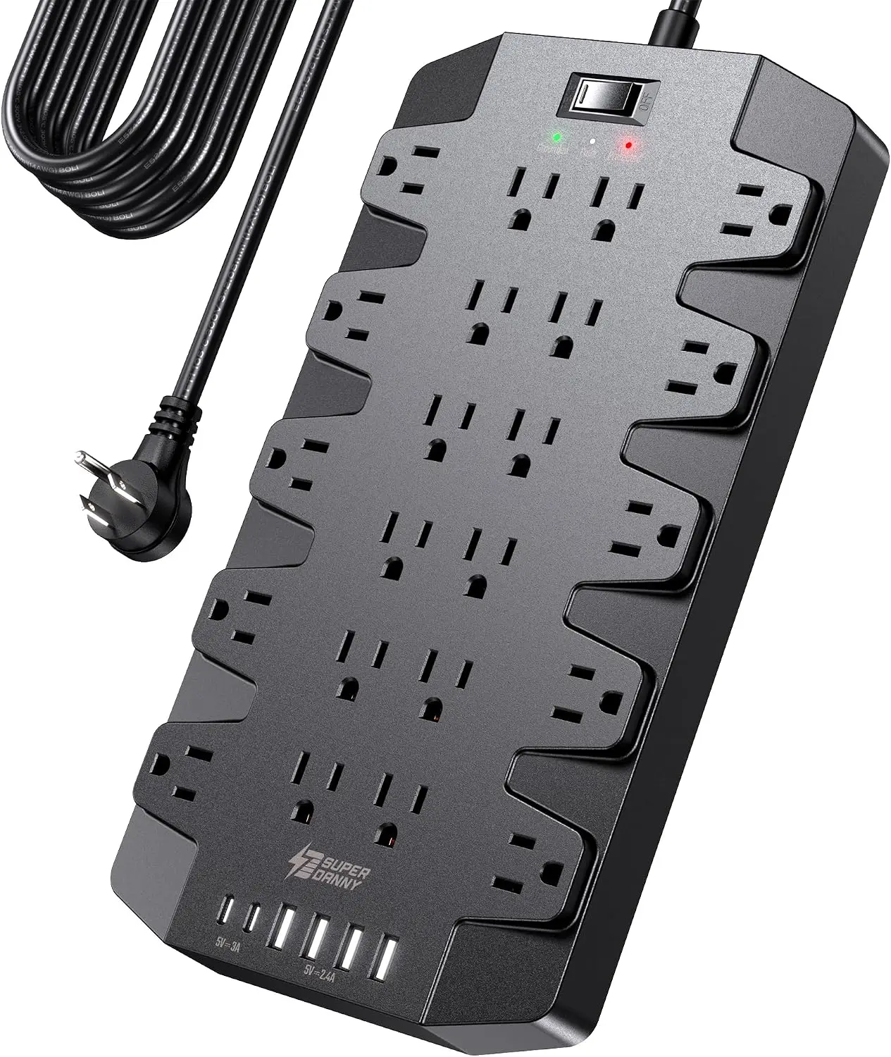 28-in-1 Power Strip with Surge Protection, 15ft Flat Plug Extension Cord, 22 Outlets & 6 USB Charging Ports, 2100J, Heavy Duty for Office, Home
28-in-1 Power Strip with Surge Protection, 15ft Flat Plug Extension Cord, 22 Outlets & 6 USB Charging Ports, 2100J, Heavy Duty for Office, Home