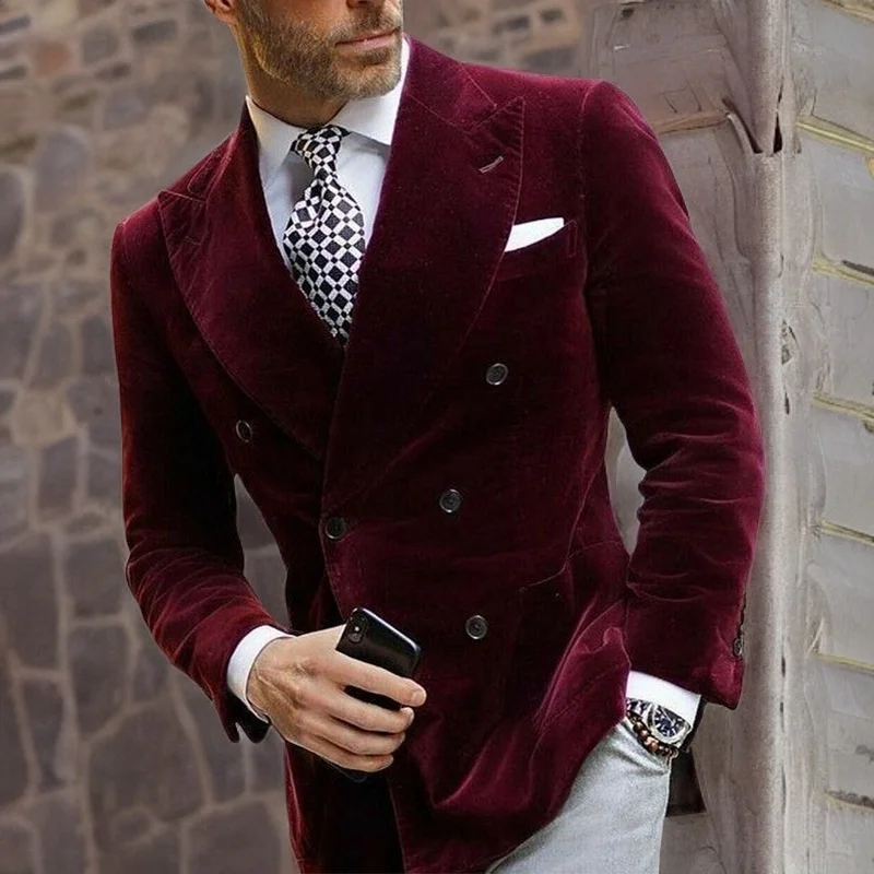 Burgundy Velvet Wedding Blazer for Men Double Breasted Dinner Smoking Jacket Elegant Coat for Suit In Stock
Burgundy Velvet Wedding Blazer for Men Double Breasted Dinner Smoking Jacket Elegant Coat for Suit In Stock