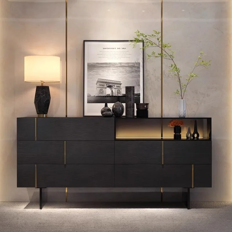 luxury chest, modern simple villa, living room black with lamp, porch cabinet, multi-functional storage glass cabinet
luxury chest, modern simple villa, living room black with lamp, porch cabinet, multi-functional storage glass cabinet