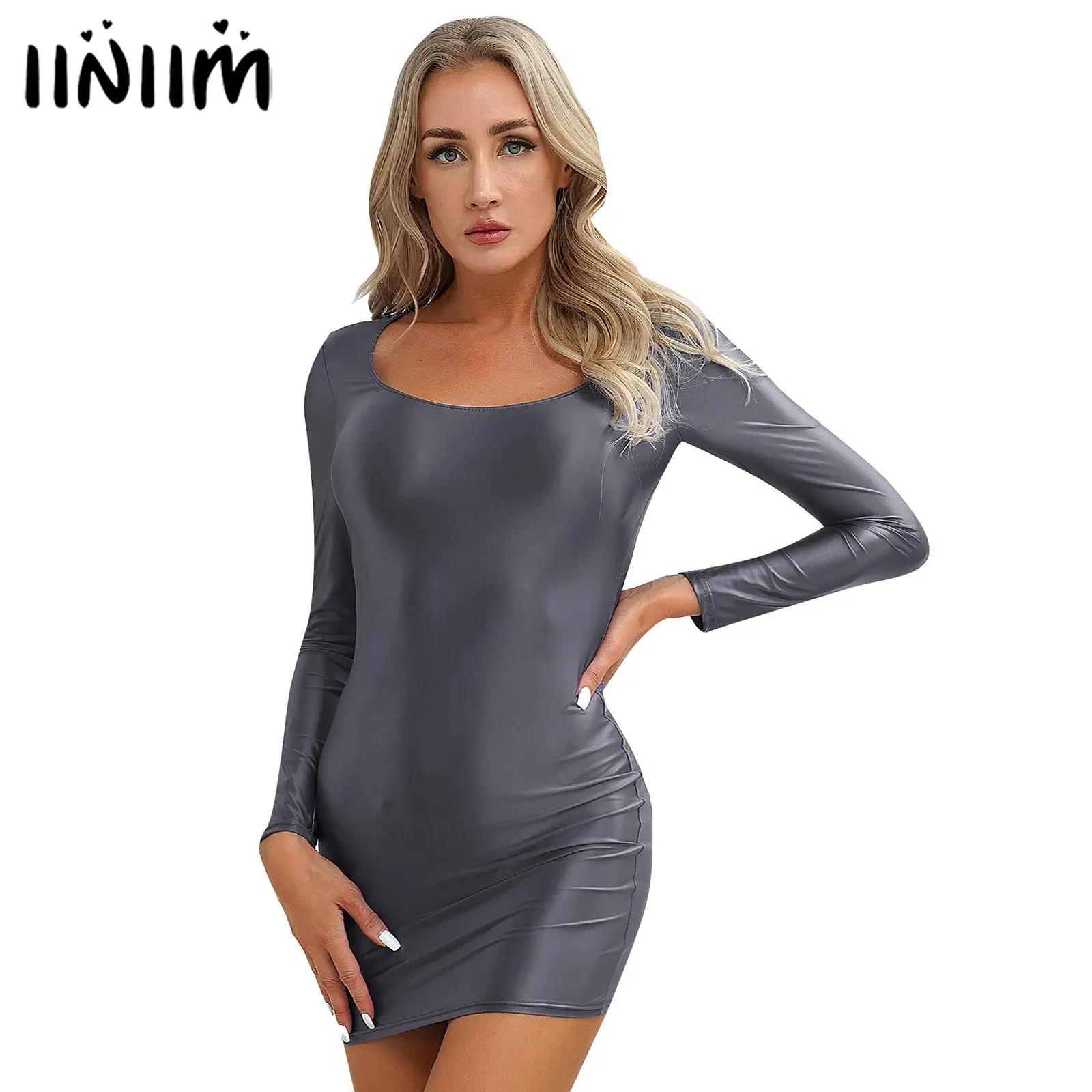 Womens Bodycon Tight Pencil Mini Dress Oil Glossy Long Sleeve Round Neck Dress Pole Dancing Rave Outfit Cocktail Party Costumes
Womens Bodycon Tight Pencil Mini Dress Oil Glossy Long Sleeve Round Neck Dress Pole Dancing Rave Outfit Cocktail Party Costumes