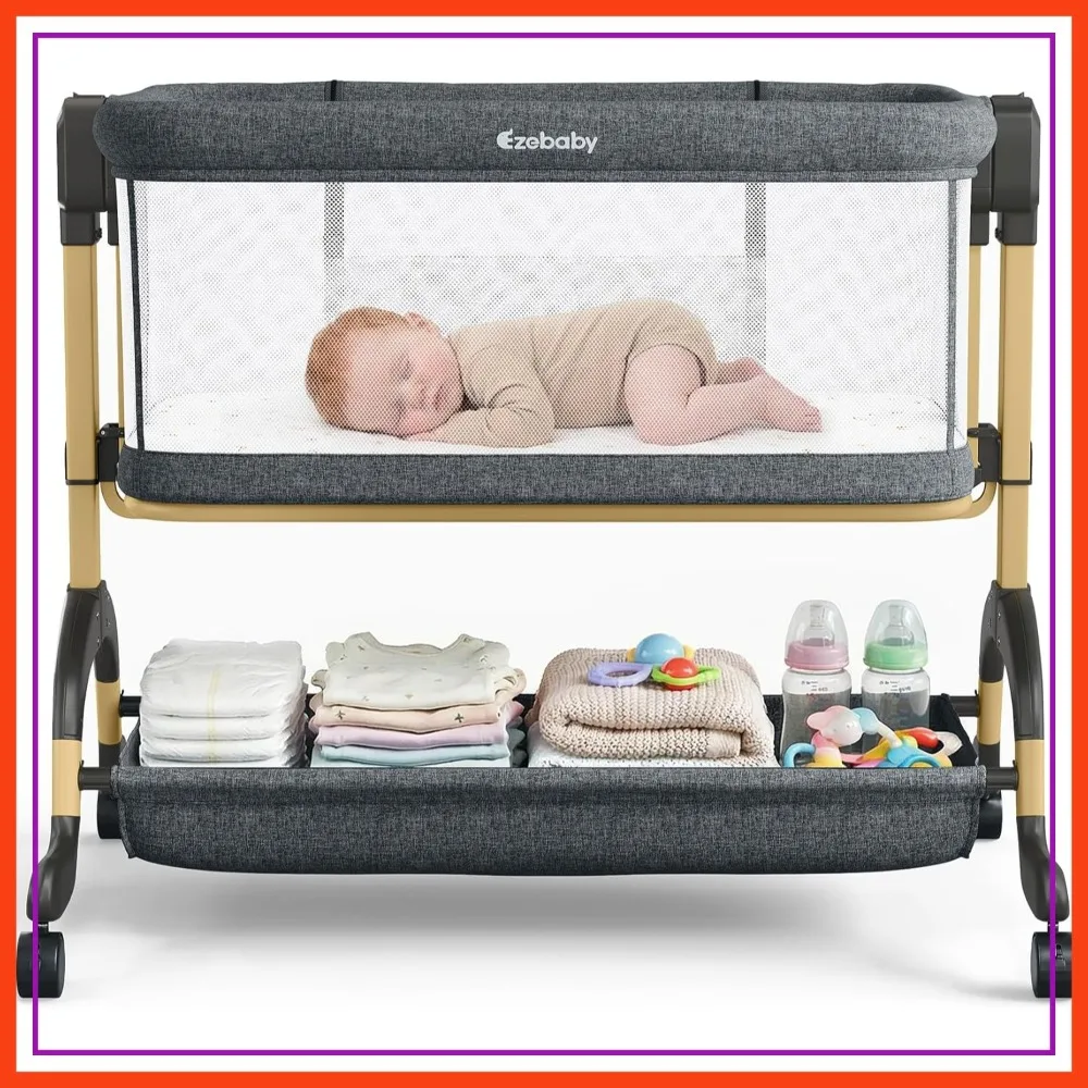 3-in-1 Bassinet Bedside Sleeper, Rocking Crib with Full Mesh Sides, 7 Height Adjustable, Lockable Wheels, Portable for Newborns
3-in-1 Bassinet Bedside Sleeper, Rocking Crib with Full Mesh Sides, 7 Height Adjustable, Lockable Wheels, Portable for Newborns