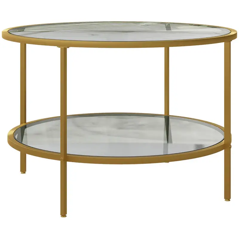 Round Coffee Table with Storage, 2-Tier Tempered Glass Coffee Table with Steel Frame for Living Room, Gold Tone
Round Coffee Table with Storage, 2-Tier Tempered Glass Coffee Table with Steel Frame for Living Room, Gold Tone