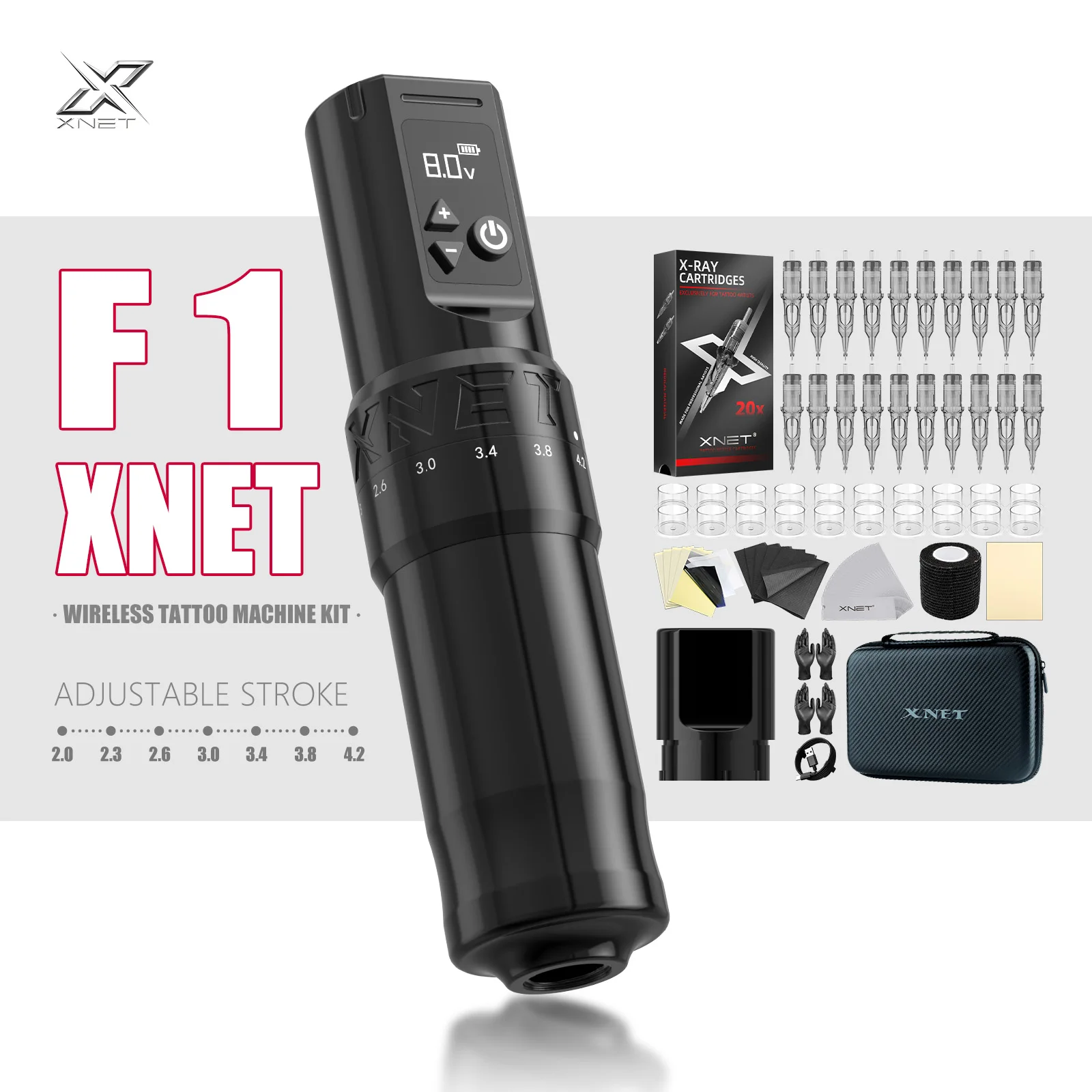 XNET F1 Wireless Tattoo Machine Pen Kit 20pc Cartridge Needles Custom Motor 2400mAh Battery Makeup Rotaty Pen Set For Tattoo Art
XNET F1 Wireless Tattoo Machine Pen Kit 20pc Cartridge Needles Custom Motor 2400mAh Battery Makeup Rotaty Pen Set For Tattoo Art