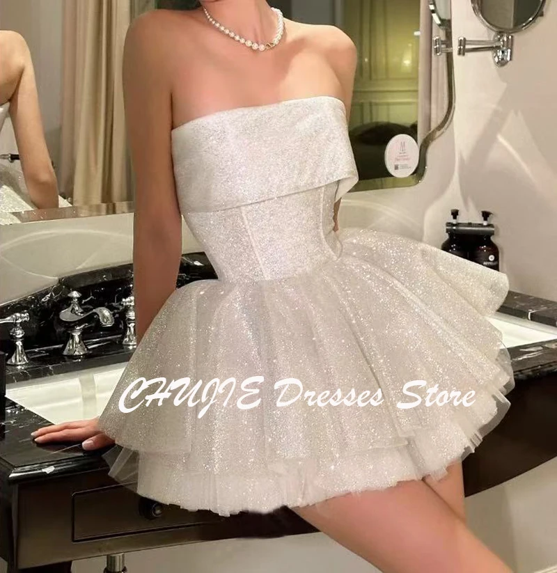 Glitter Tulle A Line Tiered Princess Dress Mini Cocktail Dresses Women Strapless vestidos graduación Customized Birthday Gowns
Glitter Tulle A Line Tiered Princess Dress Mini Cocktail Dresses Women Strapless vestidos graduación Customized Birthday Gowns