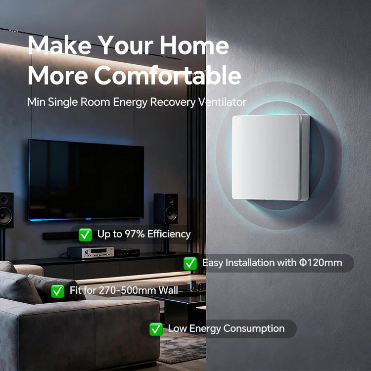 Wall Mounted ERV Tuya WiFi Fresh Air Purifier 25CMH Airflow Mechanical Ventilation for Tiny House Bedroom
Wall Mounted ERV Tuya WiFi Fresh Air Purifier 25CMH Airflow Mechanical Ventilation for Tiny House Bedroom