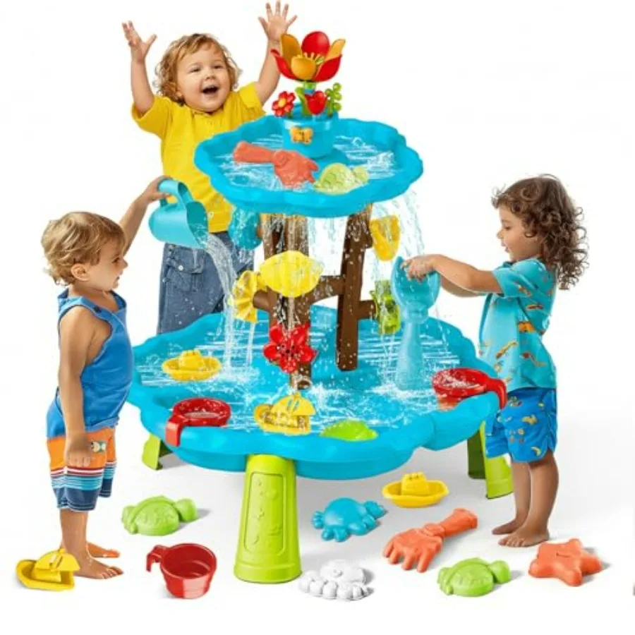 Outdoor sensory table for toddlers 3-8, 2-tier sand and water play table with watering flower beach toys, blue and yellow plast
Outdoor sensory table for toddlers 3-8, 2-tier sand and water play table with watering flower beach toys, blue and yellow plast