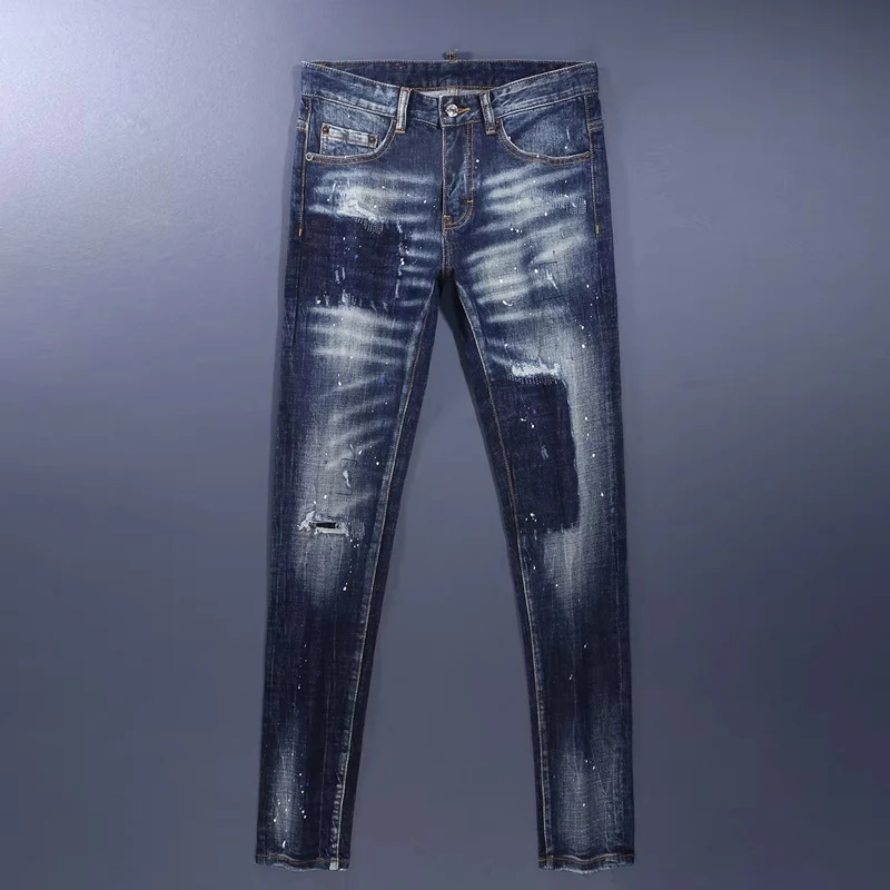 High Street Designer Fashion Men Jeans Retro Blue Stretch Slim Fit Painted Ripped Jeans Men Brand Vintage Denim Pants Hombre
High Street Designer Fashion Men Jeans Retro Blue Stretch Slim Fit Painted Ripped Jeans Men Brand Vintage Denim Pants Hombre