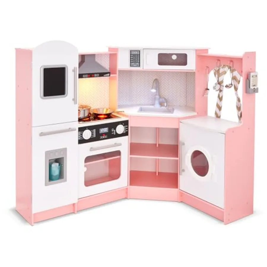 Corner Kitchen Set: Wooden Pretend Play Kitchen for Home Use, Pink, Battery-Operated Icemaker, Stovetop Faucet with Realistic S
Corner Kitchen Set: Wooden Pretend Play Kitchen for Home Use, Pink, Battery-Operated Icemaker, Stovetop Faucet with Realistic S
