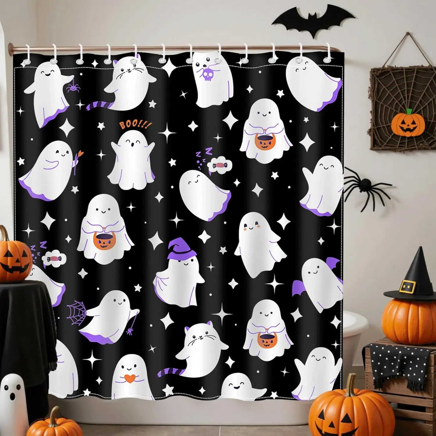 Занавеска для душа на Хэллоуин для ванной комнаты, милая забавная занавеска для душа с жутким призраком, водонепроницаемая ткань, жуткий бу, декор с призраком для ванны
Занавеска для душа на Хэллоуин для ванной комнаты, милая забавная занавеска для душа с жутким призраком, водонепроницаемая ткань, жуткий бу, декор с призраком для ванны
