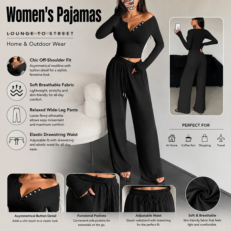 Women 2 Piece Loungewear Set Long Sleeve Crop Top Drawstring Wide Leg Pants Casual Home Pajama Tracksuit Outfit
Women 2 Piece Loungewear Set Long Sleeve Crop Top Drawstring Wide Leg Pants Casual Home Pajama Tracksuit Outfit