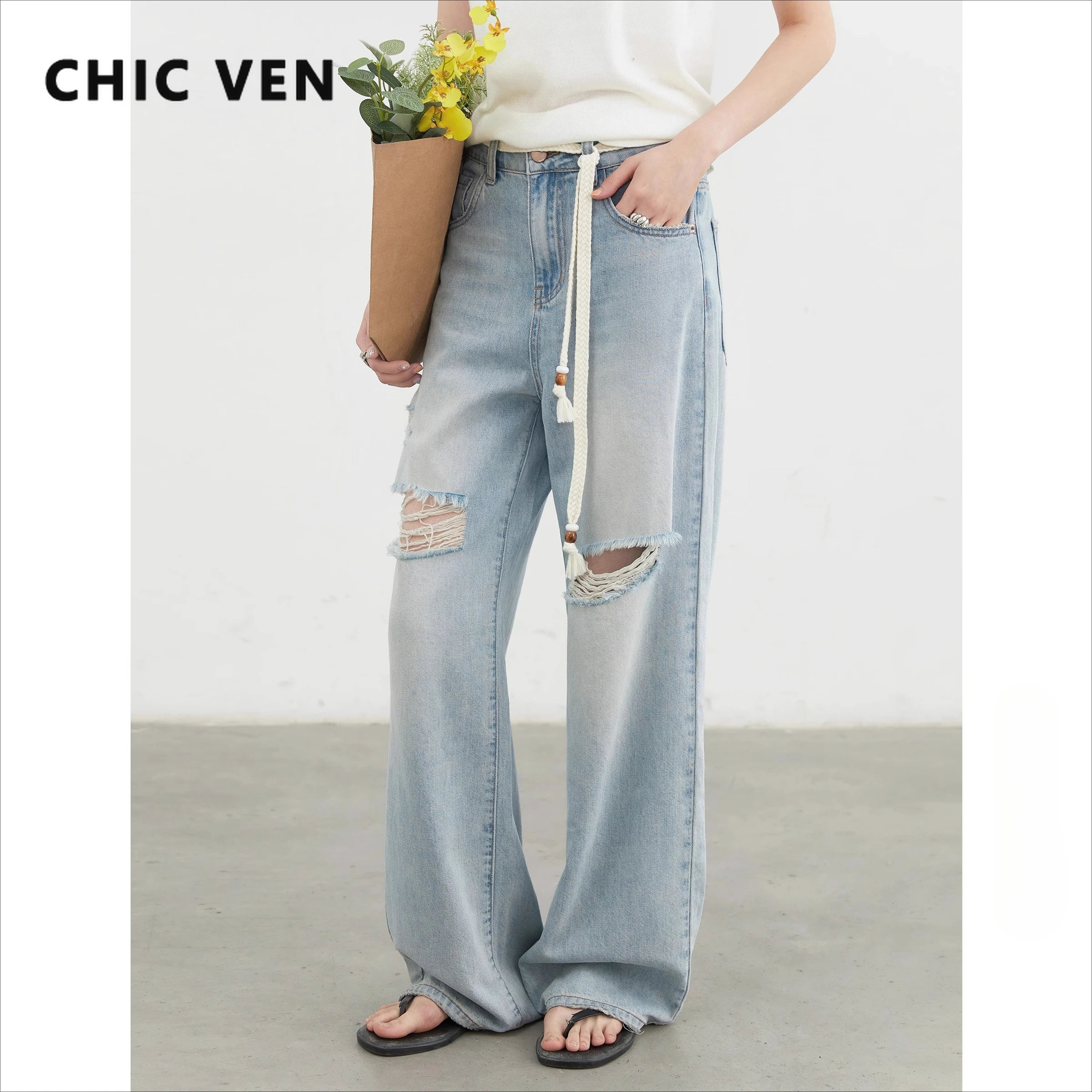 CHIC VEN Women Jeans Loose Casual New High Waisted Soft Wide Leg Ripped Demin Pant Straight Female Trousers Summer 2025 
CHIC VEN Women Jeans Loose Casual New High Waisted Soft Wide Leg Ripped Demin Pant Straight Female Trousers Summer 2025
