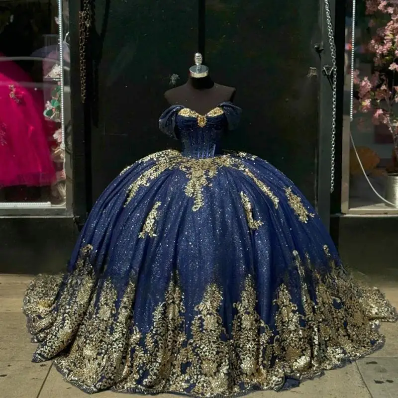 Customized Dark Blue Sequin Ball Gown Quinceanera Dresses Off Shoulder Bead Appliques Birthday Luxury Dress Bow Party Gown
Customized Dark Blue Sequin Ball Gown Quinceanera Dresses Off Shoulder Bead Appliques Birthday Luxury Dress Bow Party Gown