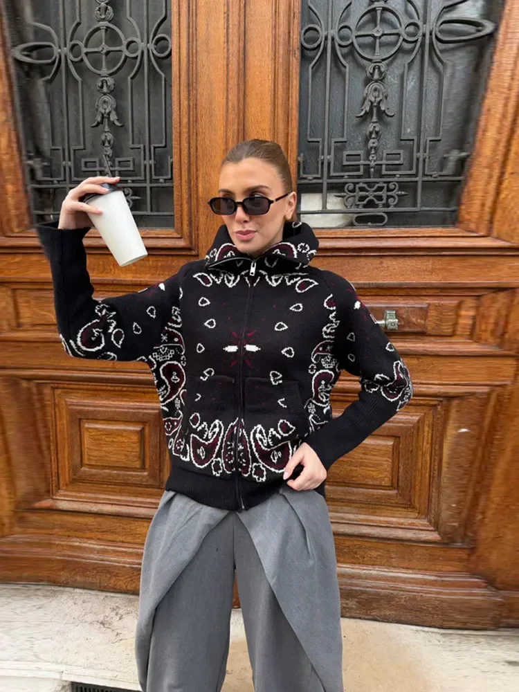 Knitted Jacquard Cardigan For Women 2026 Spring Zippers Stand Collar Long Sleeve Female Sweater Fashion All-matching Knitwear
Knitted Jacquard Cardigan For Women 2026 Spring Zippers Stand Collar Long Sleeve Female Sweater Fashion All-matching Knitwear