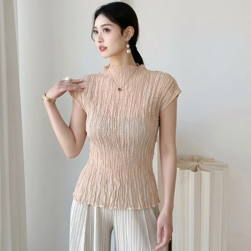 Miyake Handmade Pleated T-Shirt Loose Stand Collar Top 2026 Summer New Elegant Versatile Slim Fit T-Shirt Personality Simple
Miyake Handmade Pleated T-Shirt Loose Stand Collar Top 2026 Summer New Elegant Versatile Slim Fit T-Shirt Personality Simple