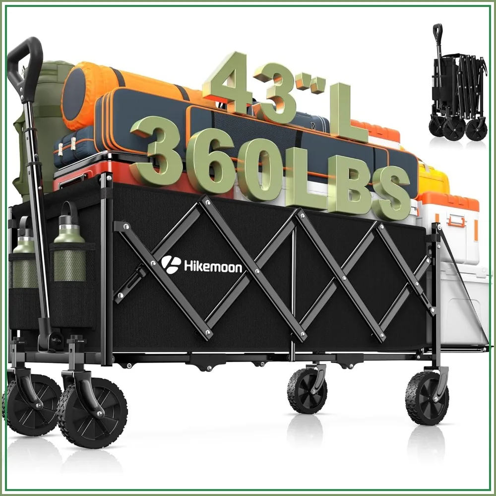 43'' Extra Long Collapsible Wagon with Extended Tailgate, 360LBS Heavy Duty Foldable Utility Cart for Grocery, Beach, Camping, Black
43'' Extra Long Collapsible Wagon with Extended Tailgate, 360LBS Heavy Duty Foldable Utility Cart for Grocery, Beach, Camping, Black